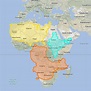 the world map with different countries and their major cities in orange ...