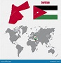 Mapa De Jordania En Un Mapa Del Mundo Con El Indicador De La Bandera Y ...