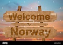 Welcome to Norway sign on wood background Stock Photo - Alamy