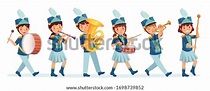 Niños de caricatura marchando en el: vector de stock (libre de regalías ...