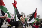 Manifestantes pro-palestinos se reúnen frente a la Casa Blanca durante ...