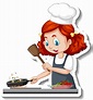 Cartoon character sticker with chef girl cooking 2940253 Vector Art at ...