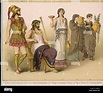 Verschiedene antike griechische Kostüme; links nach rechts - einen ...
