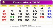 Calendário de dezembro de 2020 com feriados nacionais fases da lua e ...