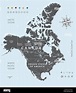 Mapa de vectores de Canadá, Estados Unidos y México con los estados de ...