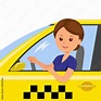 The girl behind the wheel of a taxi driver. Concept background banner ...