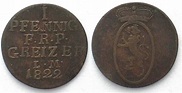 REUSS-GREIZ 1 Pfennig 1822 HEINRICH XIX copper VF # 38867 | MA-Shops