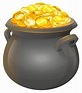 Topf mit goldmünzen. voller kessel aus gold | Premium-Vektor