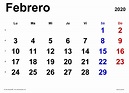 Calendario febrero 2020 en Word, Excel y PDF - Calendarpedia