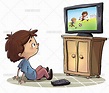 Ilustración de un niño viendo un partido de fútbol en la televisión ...