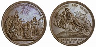 576 - Peace of Paris 1814, bronze medal by Loos, Peace flying over glo...