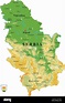 Mappa fisica molto dettagliata della Serbia, in formato vettoriale, con ...