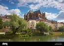 Fluss Mosel und Kathedrale Saint-Etienne, Metz, Moselle, Region Elsass ...