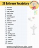 20 Bathroom Vocabulary, Bathroom Words List - English Vocabs