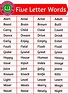 100+ List of Five Letter Words in English » Onlymyenglish.com