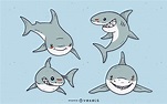 Cute White Shark Cartoon Set Vector Download