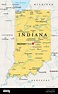 Indiana, IN, political map, with the capital Indianapolis, and most ...