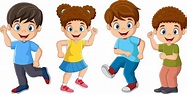 grupo de niños felices de dibujos animados bailando 8916492 Vector en ...