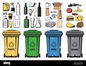 Waste sorting for recycling vector design. Sorted recycle bins with ...