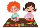 niños pequeños y amigos juegan con plastilina de arcilla de juguete ...