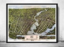 BirdsEye View Old Map of Bridgeport Connecticut United States 1875 ...