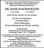 DR. HANS JOACHIM KLEIN : Traueranzeige : Westdeutsche Zeitung