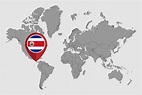 pin mapa con la bandera de costa rica en el mapa mundial. ilustración ...