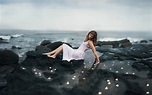 Wallpaper : sunlight, women, model, sea, rock, shore, sand, photography ...