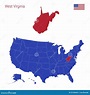 El Estado De La Virginia Occidental Se Resalta En Rojo. Mapa Vectorial ...