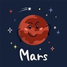linda dibujos animados planeta personaje Marte con gracioso rostro ...