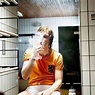 Johan Cruyff smoking a cigarette at half time during a Holland game ca ...