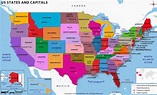 Mapa dos Estados Unidos - Mapa político, estados e capitais, para colorir
