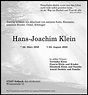 Traueranzeigen von Hans-Joachim Klein | rz-trauer.de