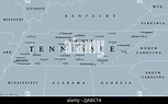Tennessee, TN, politische Karte, mit Hauptstadt Nashville, größte ...