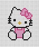 A pixel art template of Hello Kitty sat down with her head tilted to ...