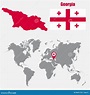 Mapa De Georgia En Un Mapa Del Mundo Con El Indicador De La Bandera Y ...