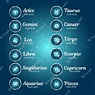 Horóscopo con fechas. colección de iconos del zodiaco en el fondo de la ...