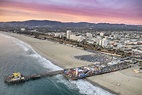 Aerial View of Santa Monica Pier and Beach, Santa Monica, California ...