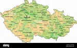 Mapa físico de la República Checa con alto detalle y etiquetado Imagen ...
