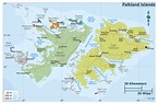 Grande detallado mapa de regiones de Islas Malvinas con carreteras y ...