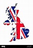 Ilustración de la bandera del Reino Unido en el mapa del país; aislado sobre fondo blanco ...