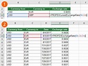 Currency exchange in excel