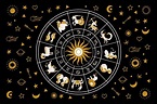 Horoscope and astrology. Horoscope wheel with the twelve signs of the ...