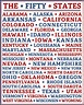The fifty states of the United States of America in alphabetical order ...