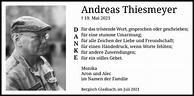 Traueranzeigen von Andreas Thiesmeyer | WirTrauern