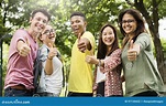 Diverse Group Young People Thumb Up Concept Stock Photo - Image of park ...