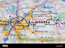 Charlotte North Carolina USA and surrounding areas Shown on a road map ...