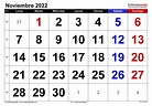 Calendario noviembre 2022 en Word, Excel y PDF - Calendarpedia