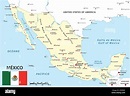Mapa de México con fronteras nacionales, principales ciudades y ríos ...