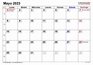 Calendario mayo 2023 en Word, Excel y PDF - Calendarpedia